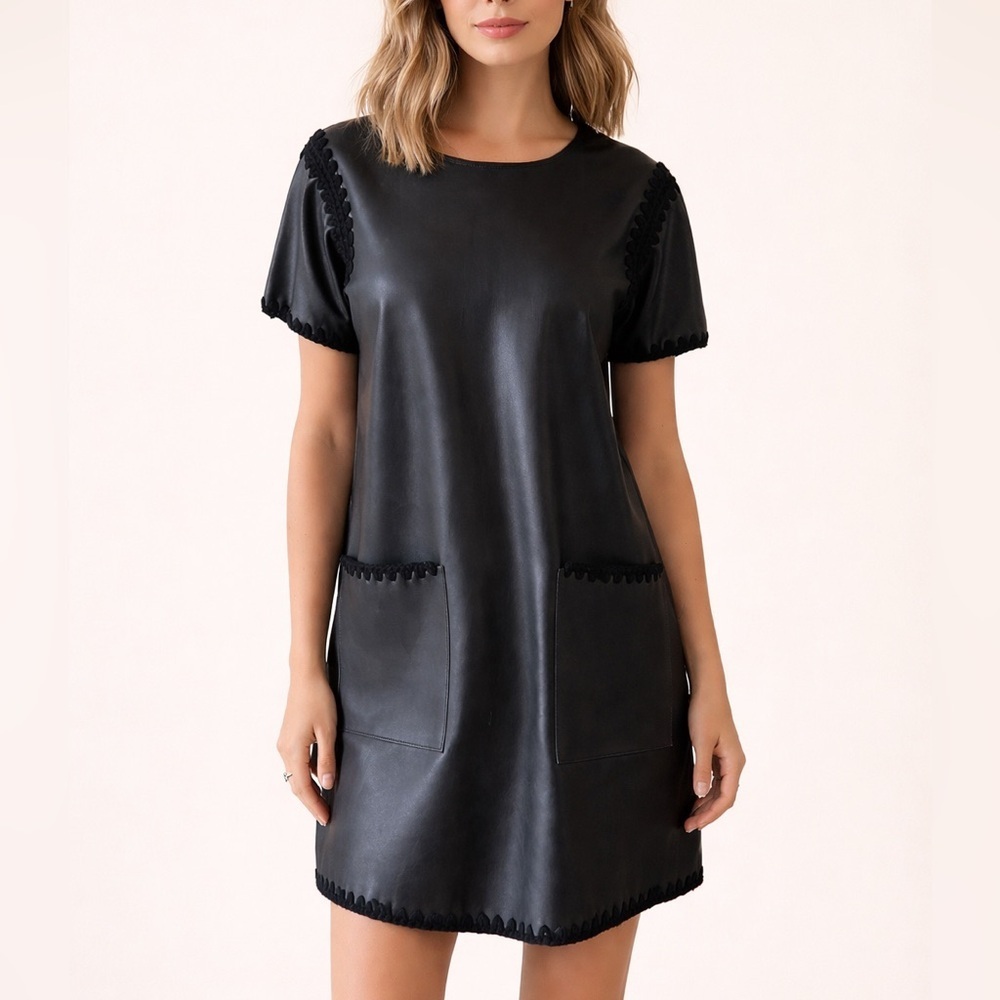 Zara Faux Leather Shift Dress w/ Braided trim Medium 5507/102